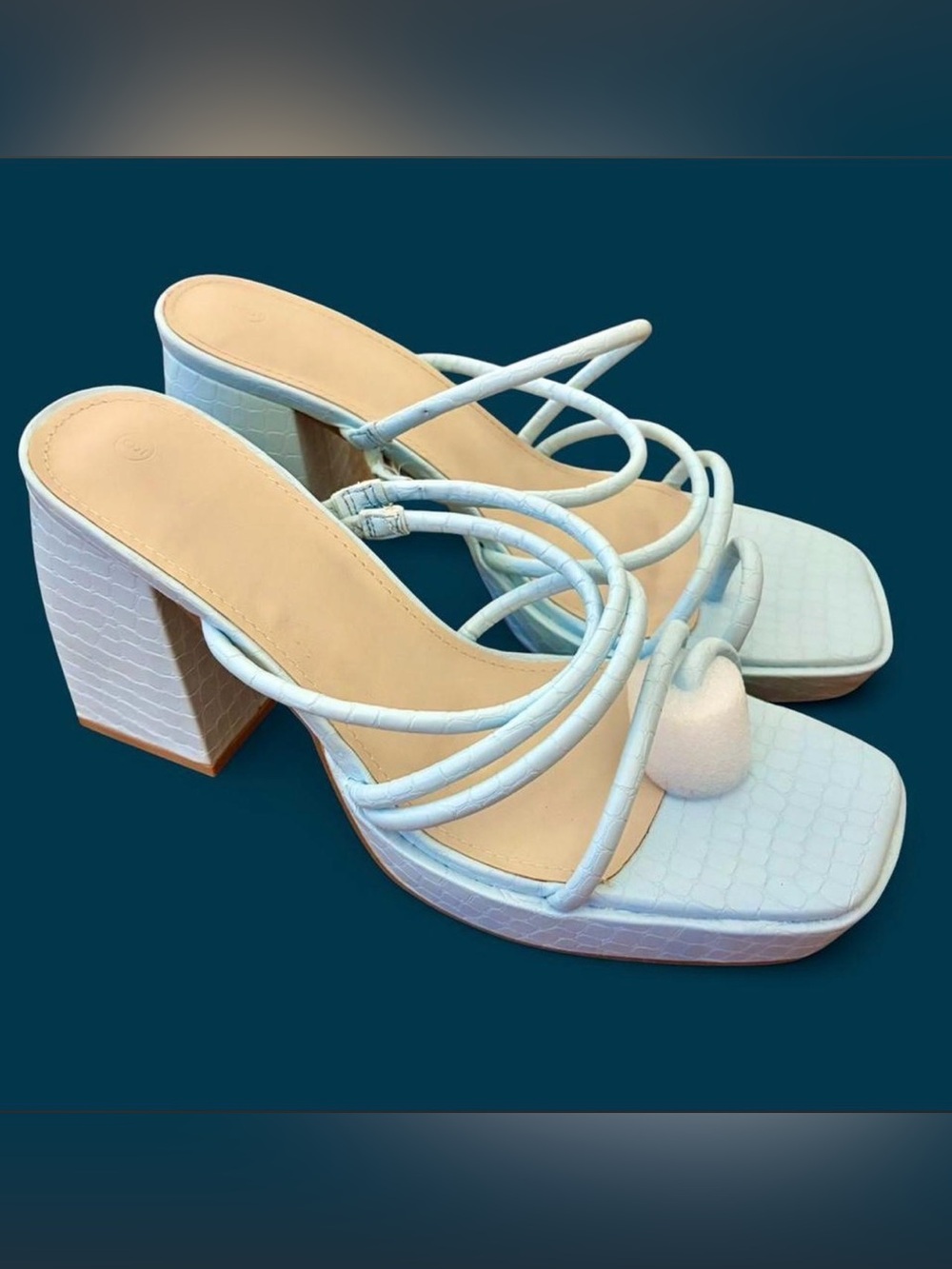 NWOT Light Blue Strappy Block Heels